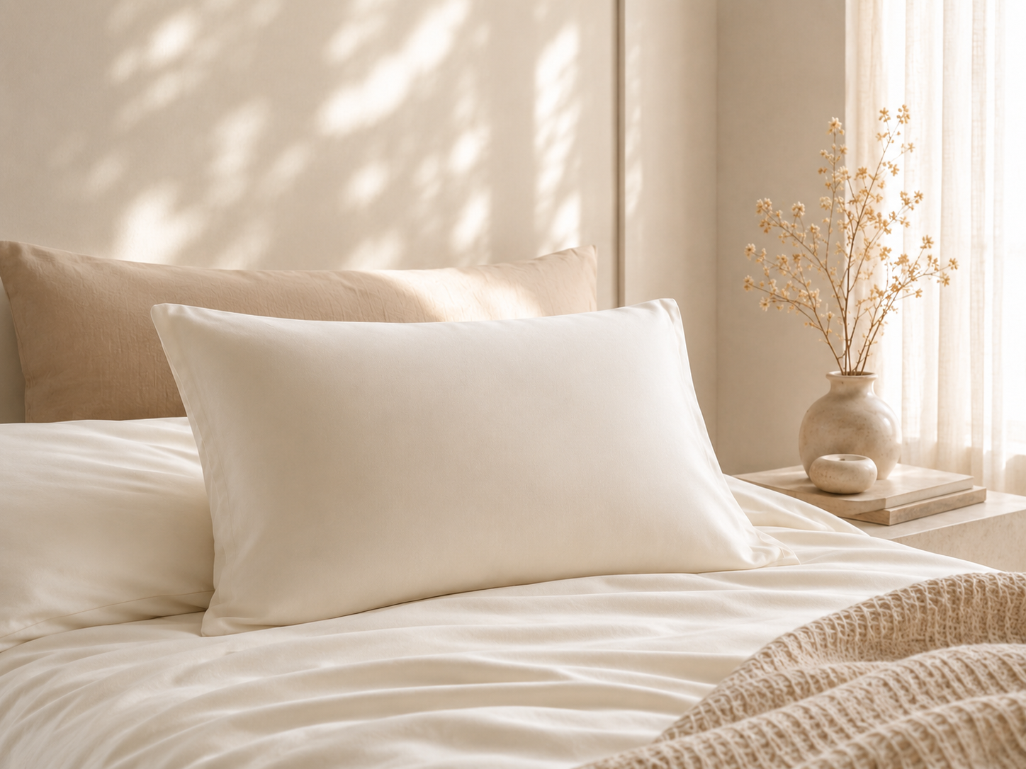 Calora Sleep pillowcases on a soft bed
