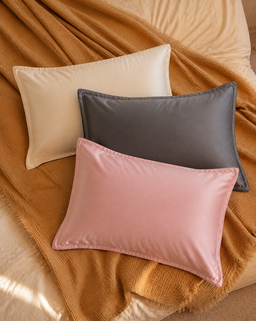 Calora Glide Pillowcases in Pearl, Stone, and Blush