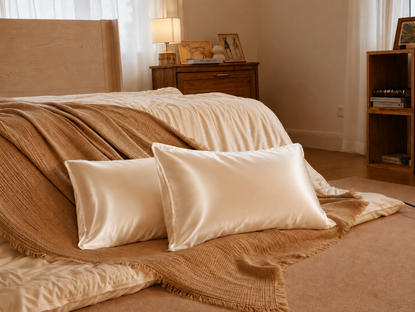 Calora Sleep pillowcases on a soft bed