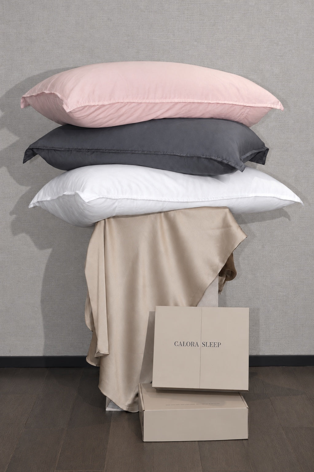 Pearl, Blush and Stone Glide Pillowcases in cool daylight