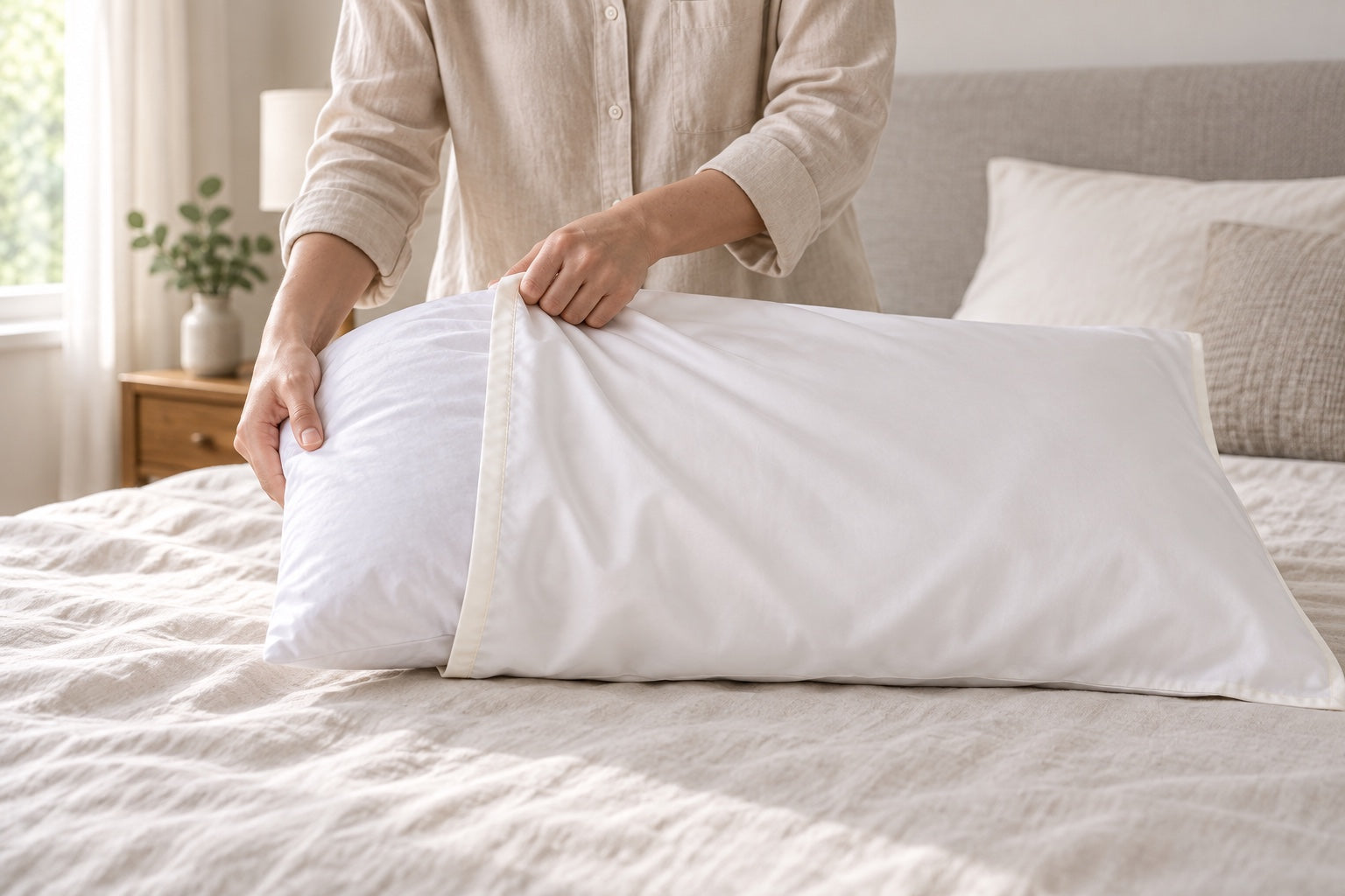Fitting the Pearl Glide Pillowcase over a standard rectangular pillow