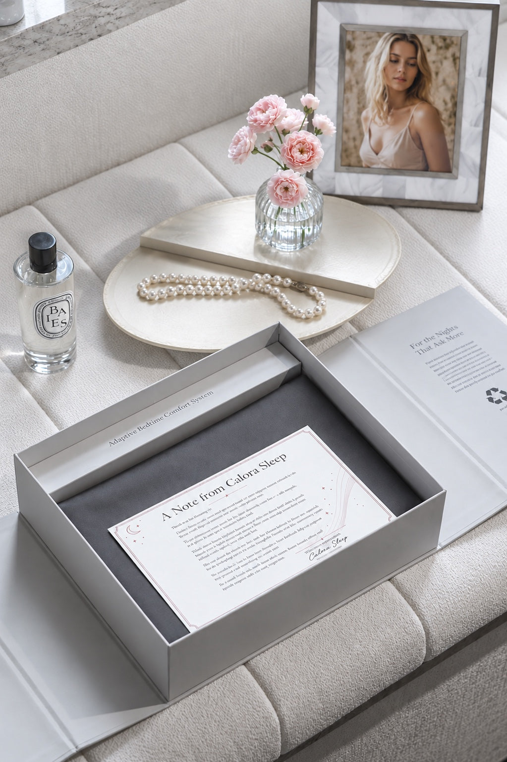 An open Calora gift box in cool daylight